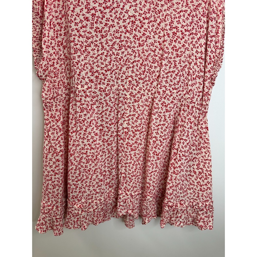 Free People One Fine Day Mini Dress Red Cream Ditsy Floral Pintuck XS Oversized - Picture 7 of 15